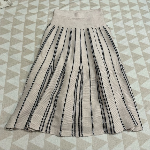 Tanya Taylor pleated stripe a line sweater skirt ivory black - Picture 2 of 4